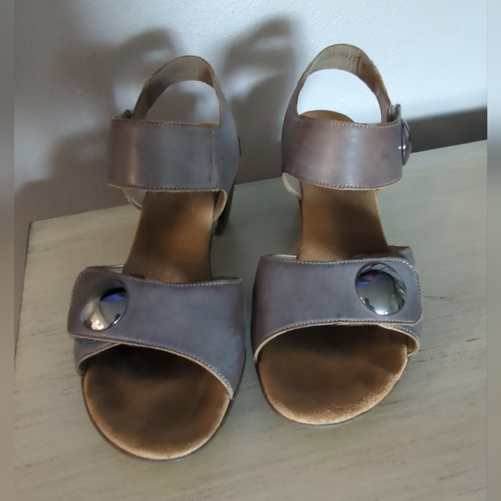 Women's Rieker Gray Heeled Open Toe Sandals W/ Dual Adjustable Straps Sz. 9 1/2